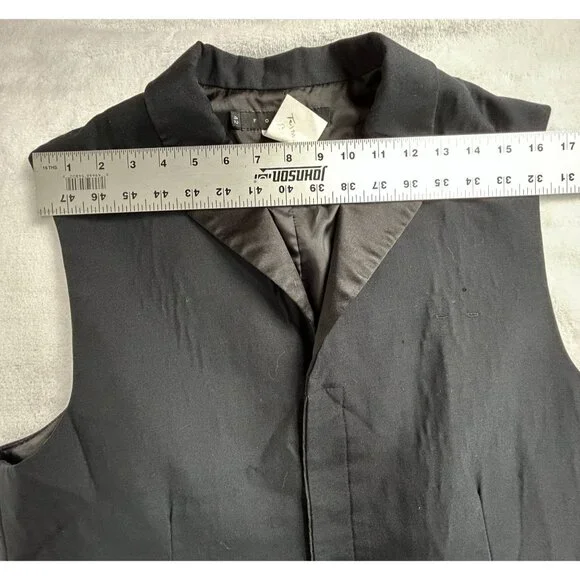 Fourmy Mens Black Notch Collar Formal Vest Size 42 Wool Blend Pocket Lightweight